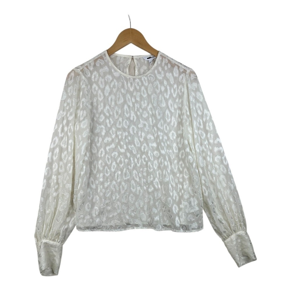 Express Animal Print Long Sleeve Semi Sheer Blouse size Small‎ White